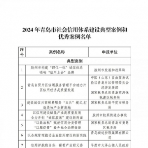 青岛市2024年社会信用体系建设典型案例和优秀案例名单揭晓